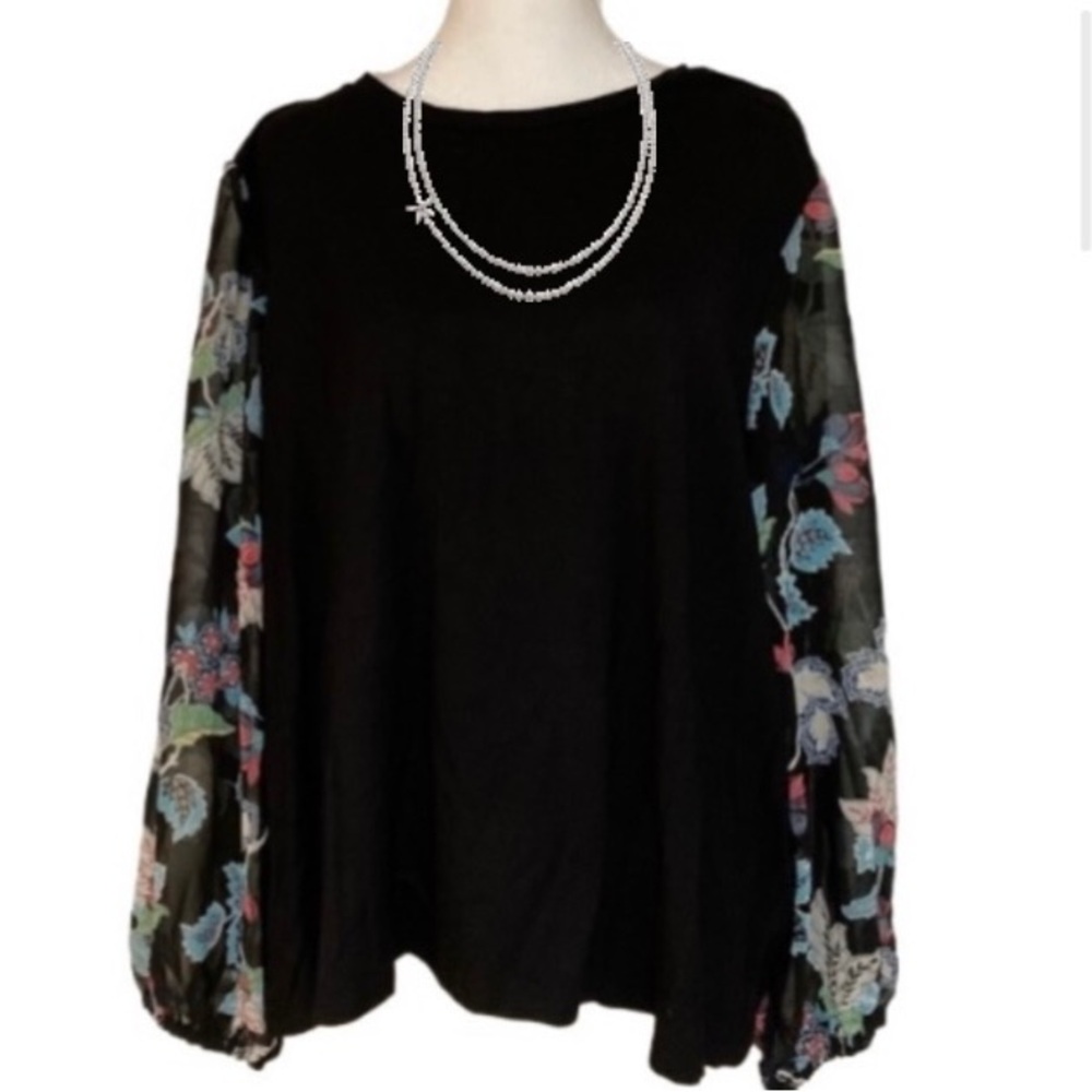 NWT Tahari Floral Sleeve Print Blouse Plus Size 3X